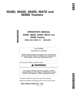 John Deere 5038D, 5042D, 5045D, 5047D, 5050D Tractors Operator's Manual (OMSJ13644)