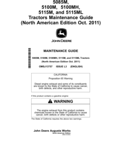 John Deere 5085M, 5100M, 5100MH, 5115M & 5115ML Tractors (IT4 Engines) (Mfg in USA) Operator's Manual (OMSJ13757)