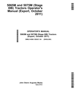 John Deere 5065M, 5075M (Stage IIIB) Tractors (Export, October 2011) Operator's Manual (OMSJ14566)