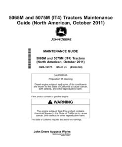 John Deere Maintenance Manual 5065M & 5075M (IT4) Tractor North America (October 2011) Operator's Manual (OMSJ14575)