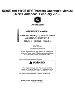 John Deere 5085E & 5100E (IT4) Tractor (February 2013) Operator's Manual (OMSJ14615)