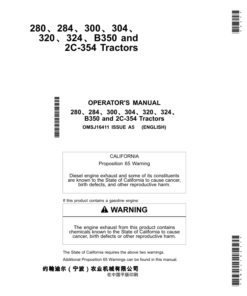 John Deere 280, 284, 300, 304, 320, 324 & B350 Tractors (Stage I, II & III Emission) Operator's Manual (OMSJ16411)