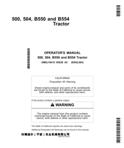 John Deere 500, 504, B550, B554 Tractor Operator's Manual (OMSJ16415)