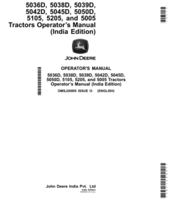 John Deere 5036D, 5038D, 5039D, 5042D, 5045D, 5050D, 5105D, 5205D, 5005D Tractors (India) Operator's Manual (OMSJ20895)