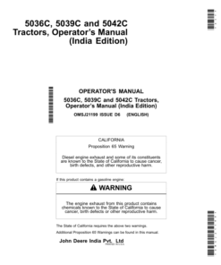 John Deere 5036C, 5041C Tractors (India) Operator's Manual (OMSJ21199)