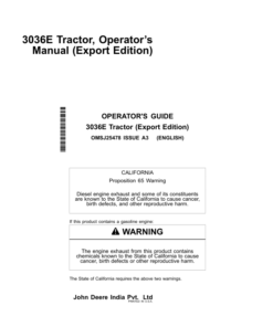 John Deere 3036E Tractor (MY2015-MY2018) Operator's Manual (OMSJ25478)