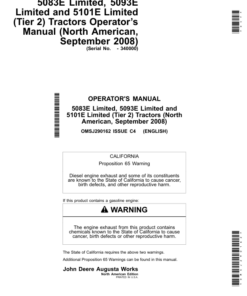 John Deere 5083E Limited, 5093E Limited, 5101E Limited (Tier 2) Tractors Operator’s Manual (September 2008) (-340000) Operator's Manual (OMSJ290162)