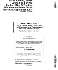 John Deere 5083E Limited, 5093E Limited, 5101E Limited (Tier 2) Tractors Maintenance Guide (September 2008) (-340000) Operator's Manual (OMSJ290166)