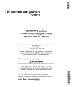 John Deere 76F Orchard, Vineyard Tractors Operator's Manual (OMSJ291632)