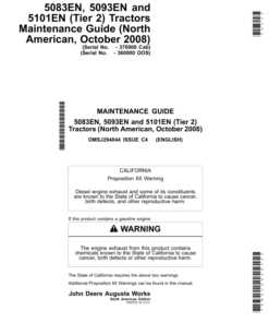 John Deere 5083EN, 5093EN, 5101EN (Tier 2) Tractors Maintenance Guide (October 2008) (-360000 OOS) (-370000 Cab) Operator's Manual (OMSJ294044)
