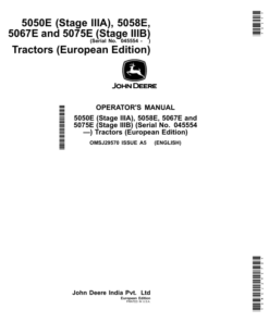 John Deere 5050E (Stage IIIA), 5058E, 5067E, 5075E (Stage IIIB) Tractors (European Edition) Operator's Manual (OMSJ29570)