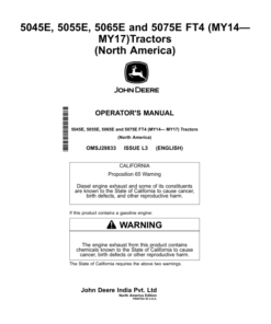 John Deere 5045E, 5055E, 5065E, 5075E FT4 (MY2014-MY2017) Tractors (North America Edition) Operator's Manual (OMSJ29833)