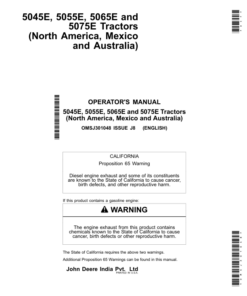 John Deere 5045E, 5055E, 5065E, 5075E Tractors (2008-MY2013, Australia-MY2008-MY2017), Operator's Manual (OMSJ301048)