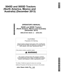 John Deere 5045D, 5055D Tractors Operator's Manual (OMSJ301049)