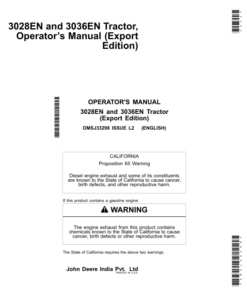 John Deere 3028EN, 3036EN Tractor Operator's Manual (OMSJ33298)