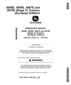 John Deere 5050E, 5058E, 5067E, 5075E (Stage V) Tractors (European Edition) Operator's Manual (OMSJ36816)