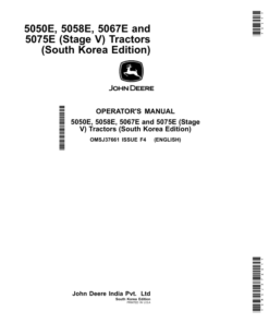 John Deere 5050E, 5058E, 5067E, 5075E (Stage V) Tractors (South Korea Edition) Operator's Manual (OMSJ37661)