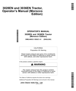 John Deere 3028EN, 3036EN Tractor (Morocco Edition) Operator's Manual (OMSJ40033)