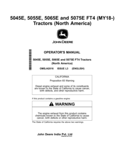 John Deere 5045E, 5055E, 5065E, 5075E FT4 Tractors (MY2018-MY2022) (North America) Operator's Manual (OMSJ42016)