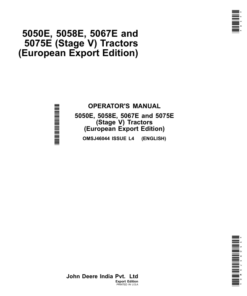 John Deere 5050E, 5058E, 5067E, 5075E (Stage V) Tractors (European Export Edition) Operator's Manual (OMSJ46044)