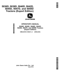 John Deere 5036D, 5039D, 5040D, 5042D, 5045D, 5047D, 5050D Tractors (Export Edition) Operator's Manual (OMSJ46102)