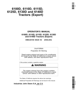 John Deere 6100D, 6110D, 6115D, 6125D, 6130D & 6140D Tractors Operator's Manual (OMSU20196)