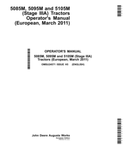 John Deere 5085M, 5095M, 5105M (Stage IIIA) Tractors (March 2011) Operator's Manual (OMSU24571)