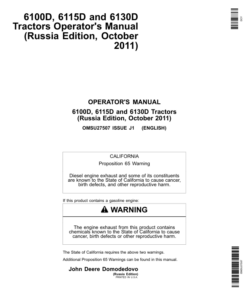 John Deere 6100D, 6115D, 6130D Tractors (Russian Edition) Operator's Manual (OMSU27507)