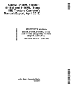 John Deere 5085M, 5100M, 5100MH, 5115M & 5115ML Tractors (IT4 Engines) (Mfg in USA) Operator's Manual (OMSU30056)