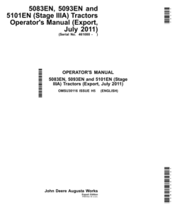John Deere 5083EN, 5093EN, 5101EN (Stage IIIA) Tractors (July 2011) (461000-) Operator's Manual (OMSU30116)