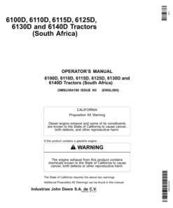 John Deere 6100D, 6110D, 6115D, 6125D, 6130D & 6140D Tractors Operator's Manual (OMSU304190)