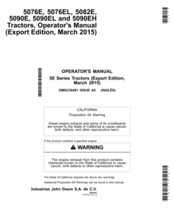 John Deere 5076E 5076EL 5082E 5090E 5090EL, 5090EH Tractors Operator's Manual (OMSU30481)