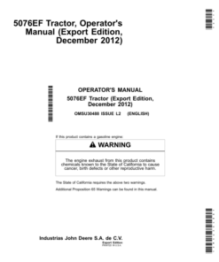 John Deere 5076EF Tractor Export Edition Operator's Manual (OMSU30488)