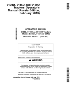 John Deere 6100D 6115D, 6130D Tractors (Russian Edition) Operator's Manual (OMSU32411)