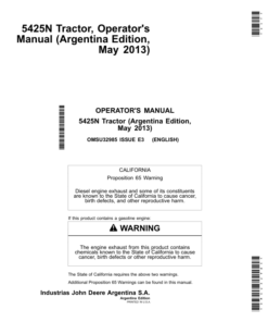John Deere 5425N Tractor Operator's Manual (OMSU32985)