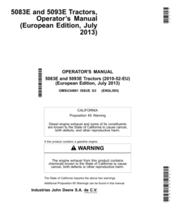 John Deere 5083E, 5093E Tractors Operator's Manual (OMSU34861)