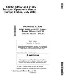 John Deere 6100D, 6115D, 6130D Tractors Operator's Manual (OMSU34868)