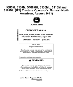 John Deere 5085M, 5100M, 5100MH, 5100ML, 5115M & 5115ML Tractors (IT4 Engines) (Mfg in USA) Operator's Manual (OMSU35588)