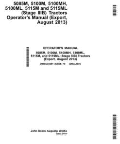 John Deere 5085M, 5100M, 5100MH, 5100ML, 5115M, 5115ML (Stage IIIB) Tractors Operator's Manual (OMSU35591)