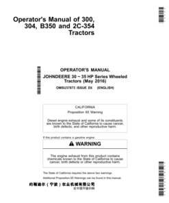 John Deere 300, 304, B350 & 2C-354 Tractors (Asian Edition) Operator's Manual (OMSU37873)