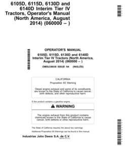 John Deere 6105D, 6115D, 6130D, 6140D Interim Tier IV Tractors (060000-) Operator's Manual (OMSU38638)