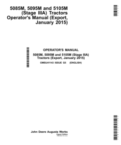 John Deere 5085M, 5095M & 5105M Tractors (Stage IIIA) Export Edition (January 2015) Operator's Manual (OMSU41143)