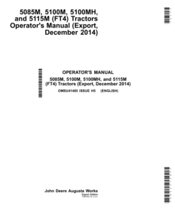 John Deere 5085M, 5100M, 5100MH & 5115M Tractors (FT4 Engines) (Mfg in USA) Operator's Manual (OMSU41485)