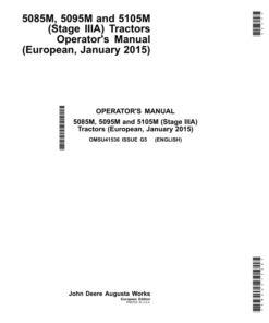 John Deere 5085M, 5095M & 5105M (Stage IIIA) Tractors European Edition (January 2015) Operator's Manual (OMSU41536)
