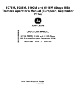 John Deere 5075M, 5085M, 5100M, 5115M Stage IIIB) Tractors (European, September 2014) Operator's Manual (OMSU41643)