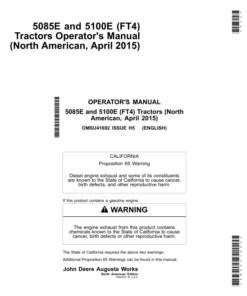 John Deere 5085E & 5100E (FT4) Tractors (April 2015) Operator's Manual (OMSU41692)