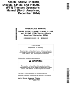 John Deere 5085M, 5100M, 5100MH, 5100ML, 5115M & 5115ML Tractors (FT4 Engines) (Mfg in USA) Operator's Manual (OMSU43612)