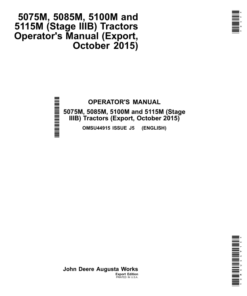 John Deere 5075M, 5085M, 5100M & 5115M Tractors (FT4 Engines) (Mfg in USA) Operator's Manual (OMSU44915)