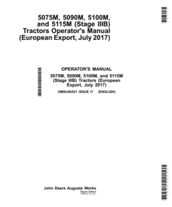 John Deere 5075M, 5090M, 5100M & 5115M (Stage IIIB) Tractors Operator's Manual (OMSU46521)
