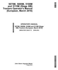 John Deere 5075M, 5085M, 5100M, 5115M (Stage IIIB) Tractors Operator's Manual (OMSU47592)